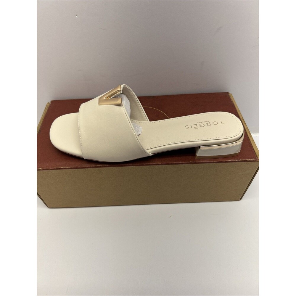 Torgeis Giselle Sandal Cream Color Slip In Gold Tone Accents Women SZ 7 New